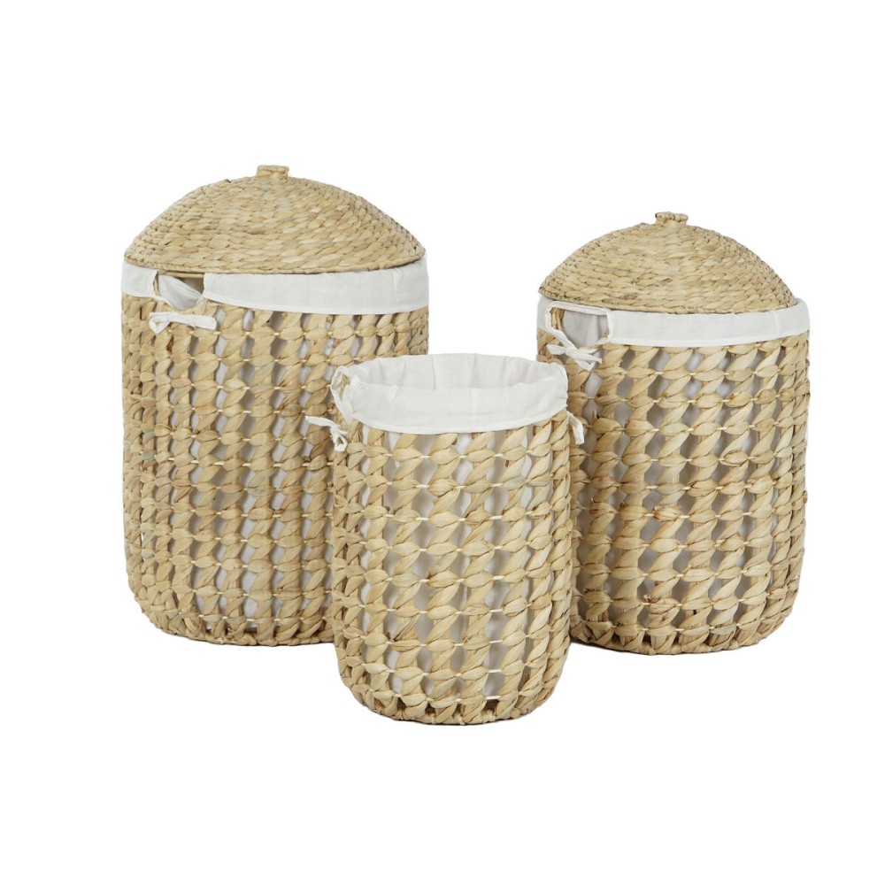 Laundry basket Home ESPRIT White Natural 3 Pieces 46 x 46 x 69 cm