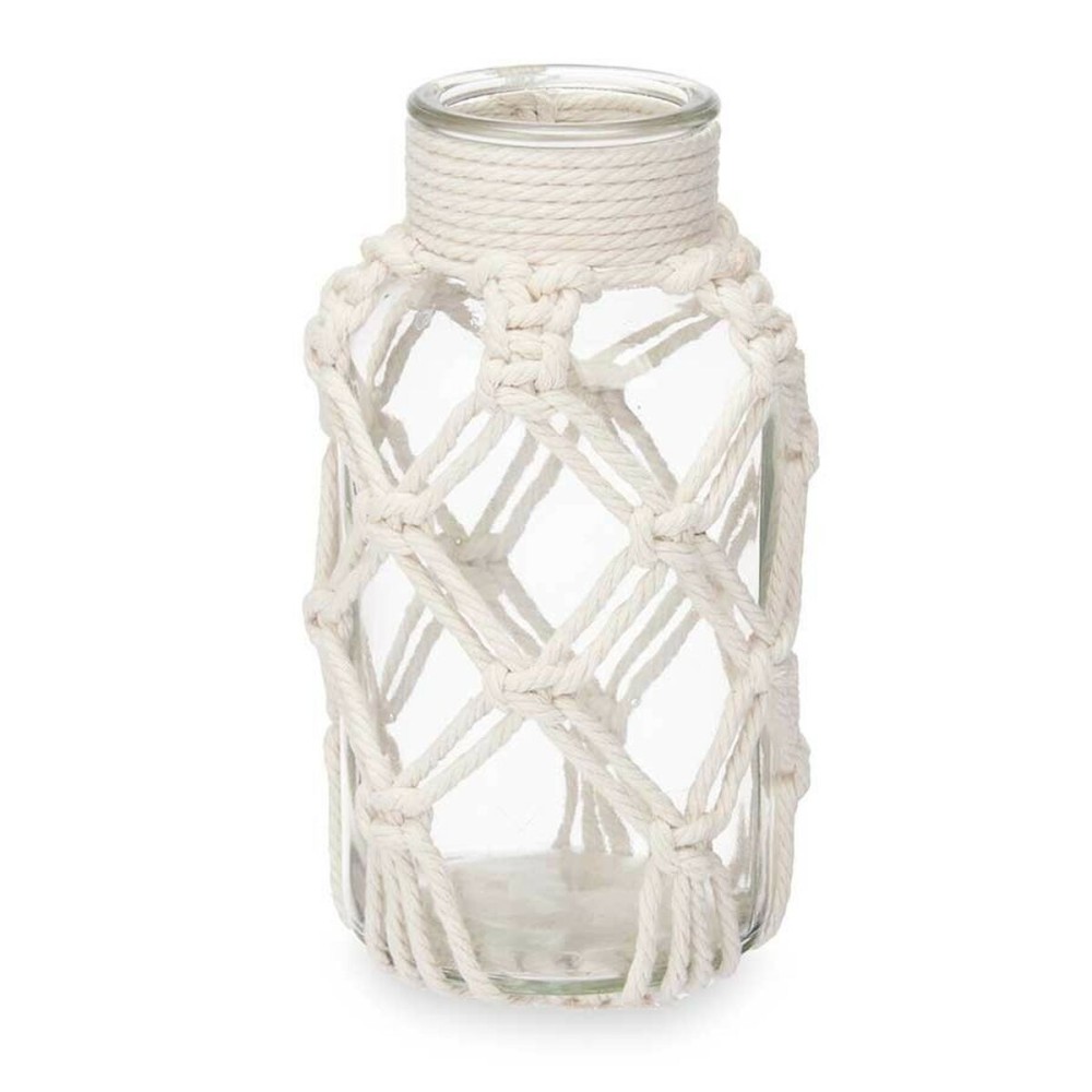 Vase White Cloth Glass 9 x 17 x 9 cm (12 Units) Macrame