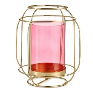 Candleholder Pink Golden Lantern Metal Glass (19 x 20 x 19 cm)