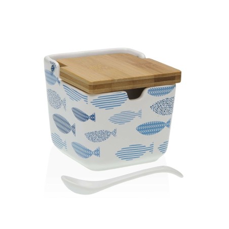 Zuckerdose Versa Aqua Fische aus Keramik 8,8 x 8,5 x 8,8 cm