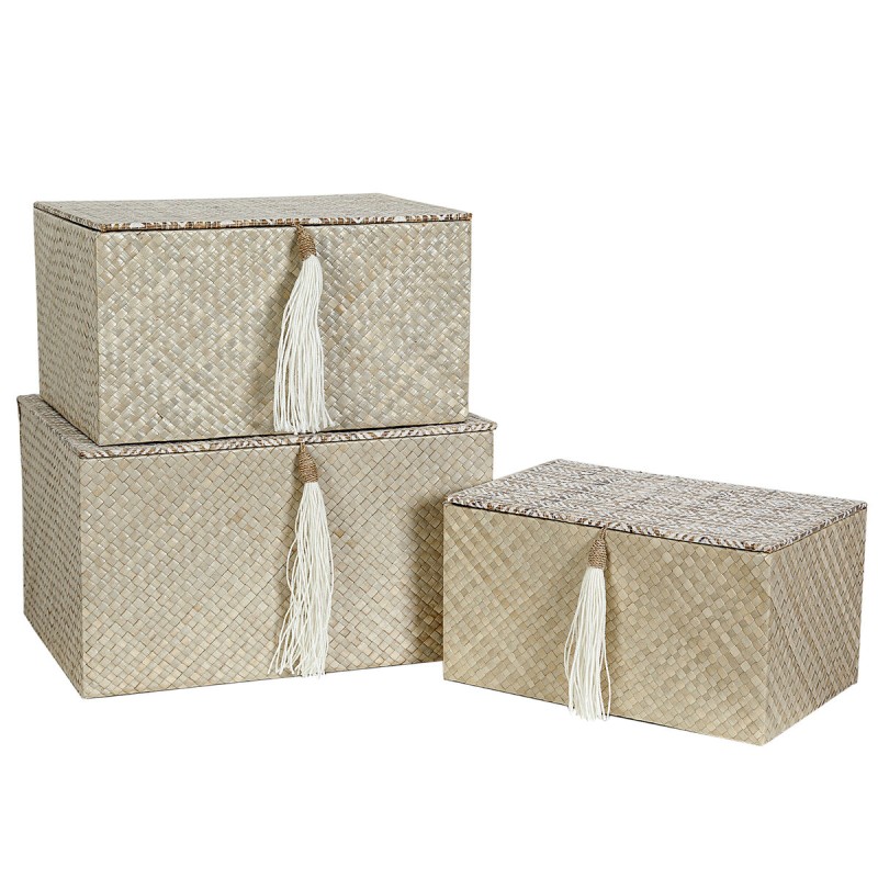 Set de boîtes décoratives Romimex Noir Beige Fibre naturelle (3 Pièces)