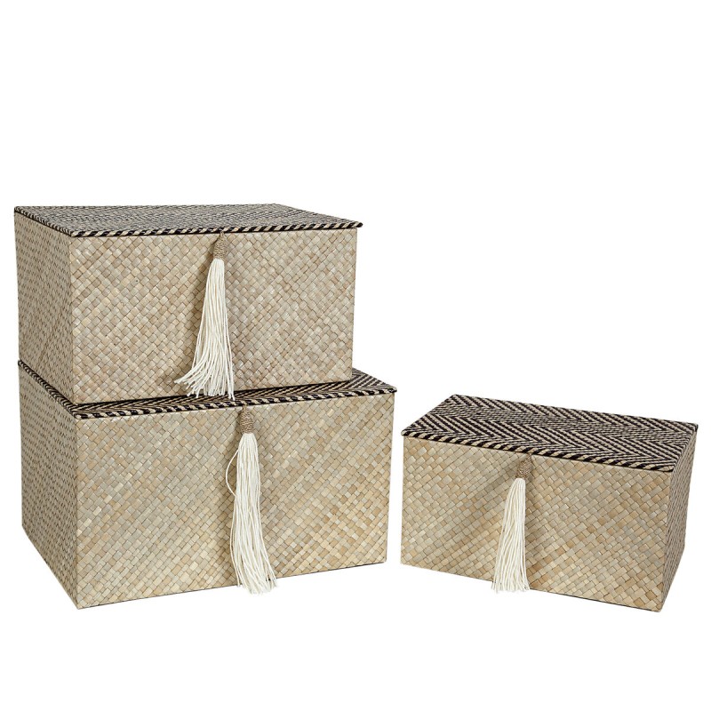 Set of decorative boxes Romimex Beige (3 Pieces)