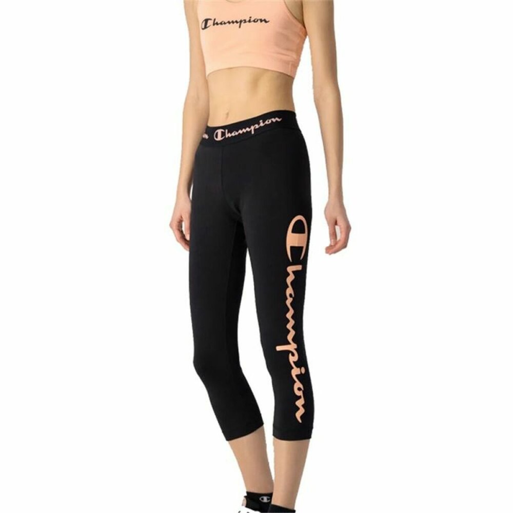 Sporthose Damen Champion Quick-Dry Script Logo Crop Schwarz