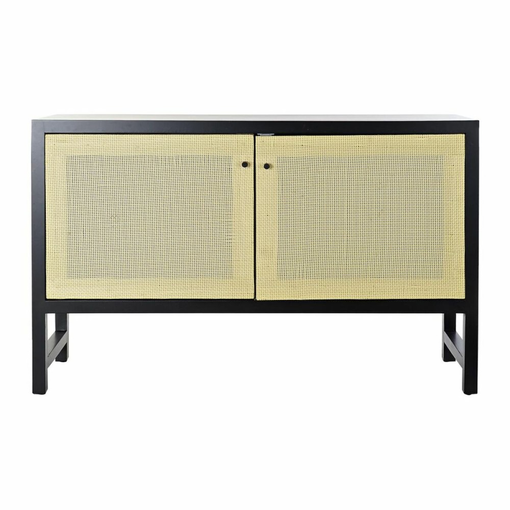 Sideboard DKD Home Decor Black Fir Natural Rattan (120 x 38 x 76 cm)