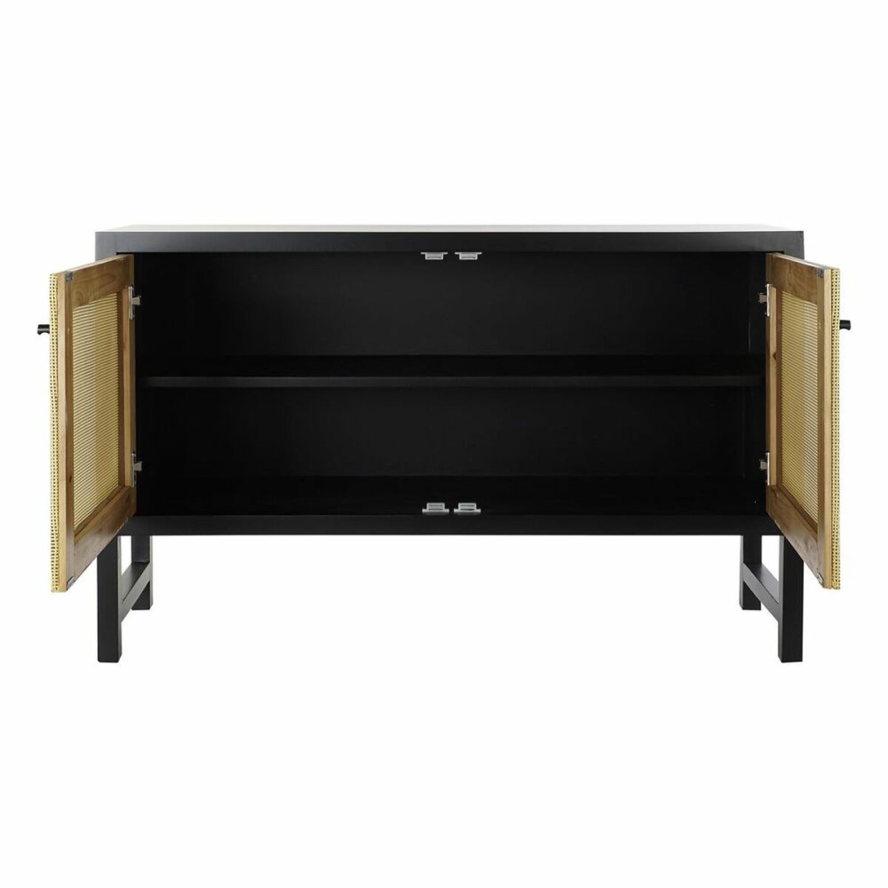 Buffet DKD Home Decor Noir Sapin Naturel Rotin (120 x 38 x 76 cm)