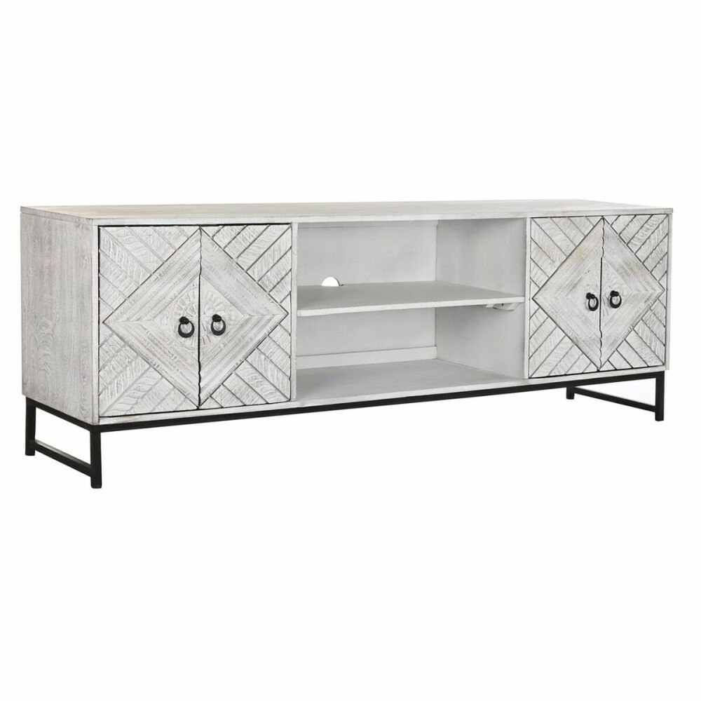 Meubles de télévision DKD Home Decor 180 x 40 x 60 cm Noir Métal Blanc Bois de manguier