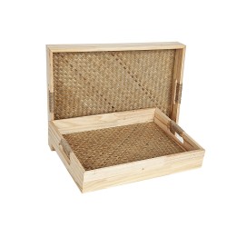 Set of trays Romimex Natural wicker MDF Wood 2 Pieces