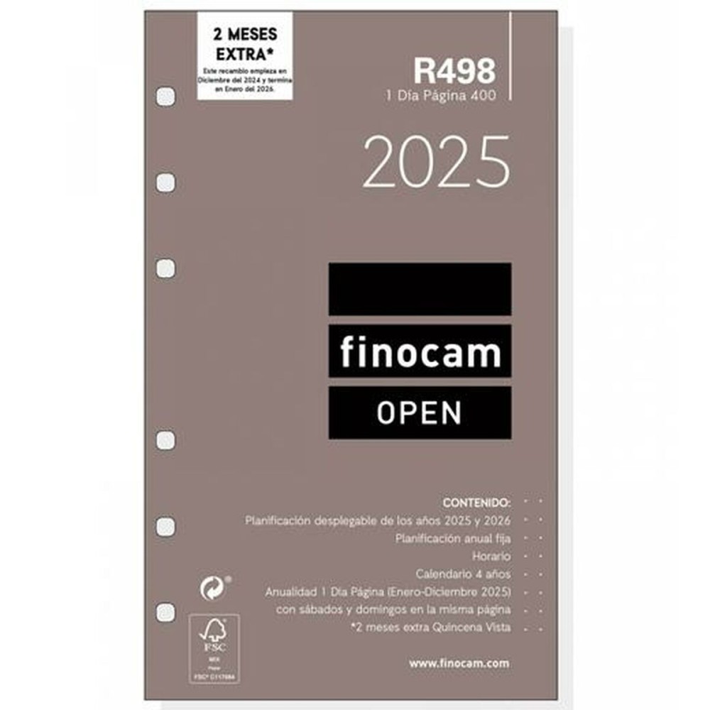 Recharge pour agenda Finocam OPEN R498 400 2025 9,1 x 15,2 cm