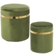 Pouf Alexandra House Living Vert Doré Velours Bois Lot 2 Pièces