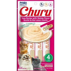 Snack für Katze Inaba Churu 4 x 14 g Garnelen Thunfisch