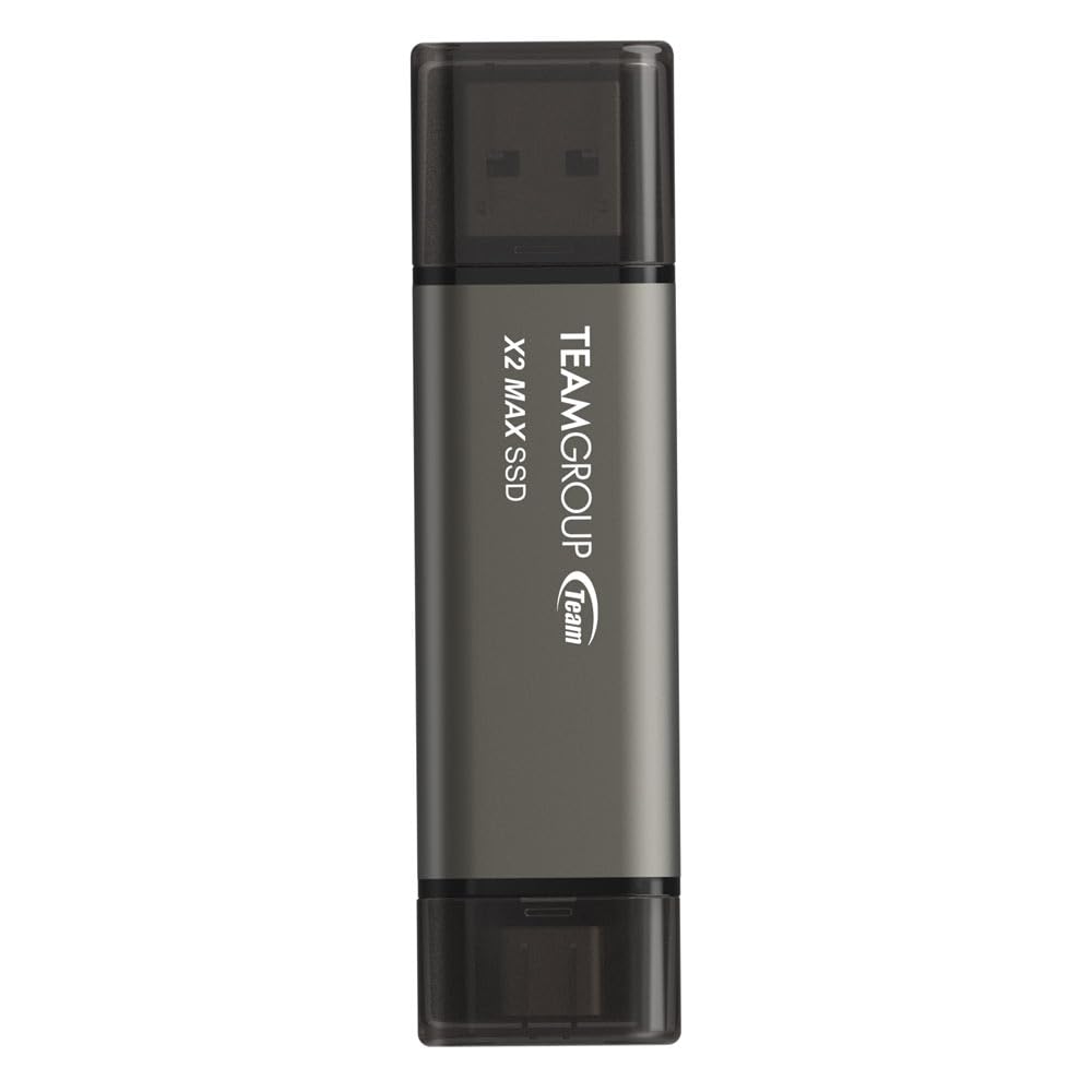 TEAMGROUP 2TB X2 MAX External/Portable SSD 1000MB/s, Dual USB Hard Drive Compatible with iPhone17&iPad&Mac, Steam Deck/PC/Windows/Android/PS5/Laptop/Tesla, Type C &A, USB 3.2 Gen2 TX2MAX32TBT01