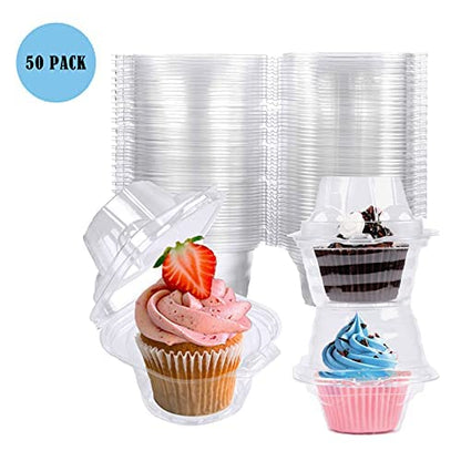 NPLUX 50 Pack Individual Cupcake Containers Plastic Cupcake Boxes Cupcake Holders Stackable Deep Dome Cupcake Carrier