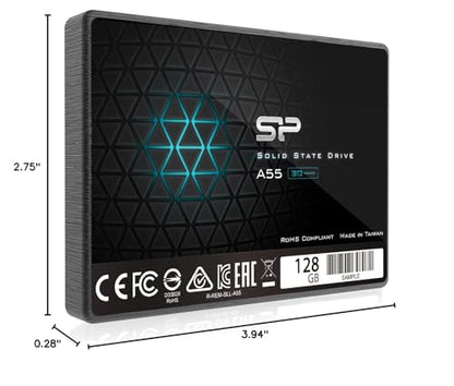 Silicon Power 128GB SSD 3D NAND A55 SLC Cache Performance Boost SATA III 2.5" 7mm (0.28") Internal Solid State Drive (SU128GBSS3A55S25AH)