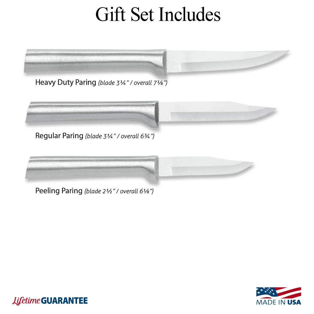 Rada Cutlery 3-Piece Paring Knife Galore Knife Gift Set, Silver Handles