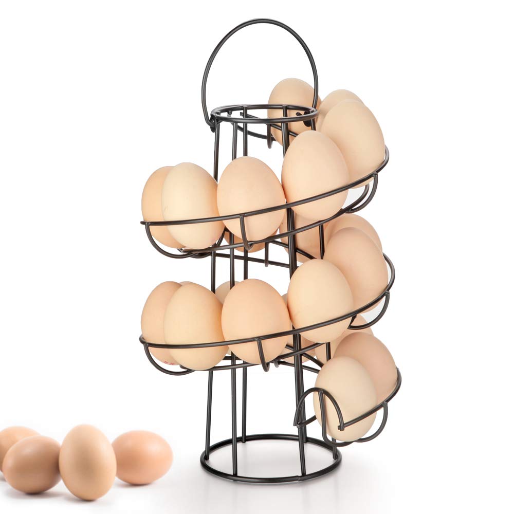 OBVIS Spiral Egg Skelter Dispenser Rack Metal Storage Holder Display Countertop Black