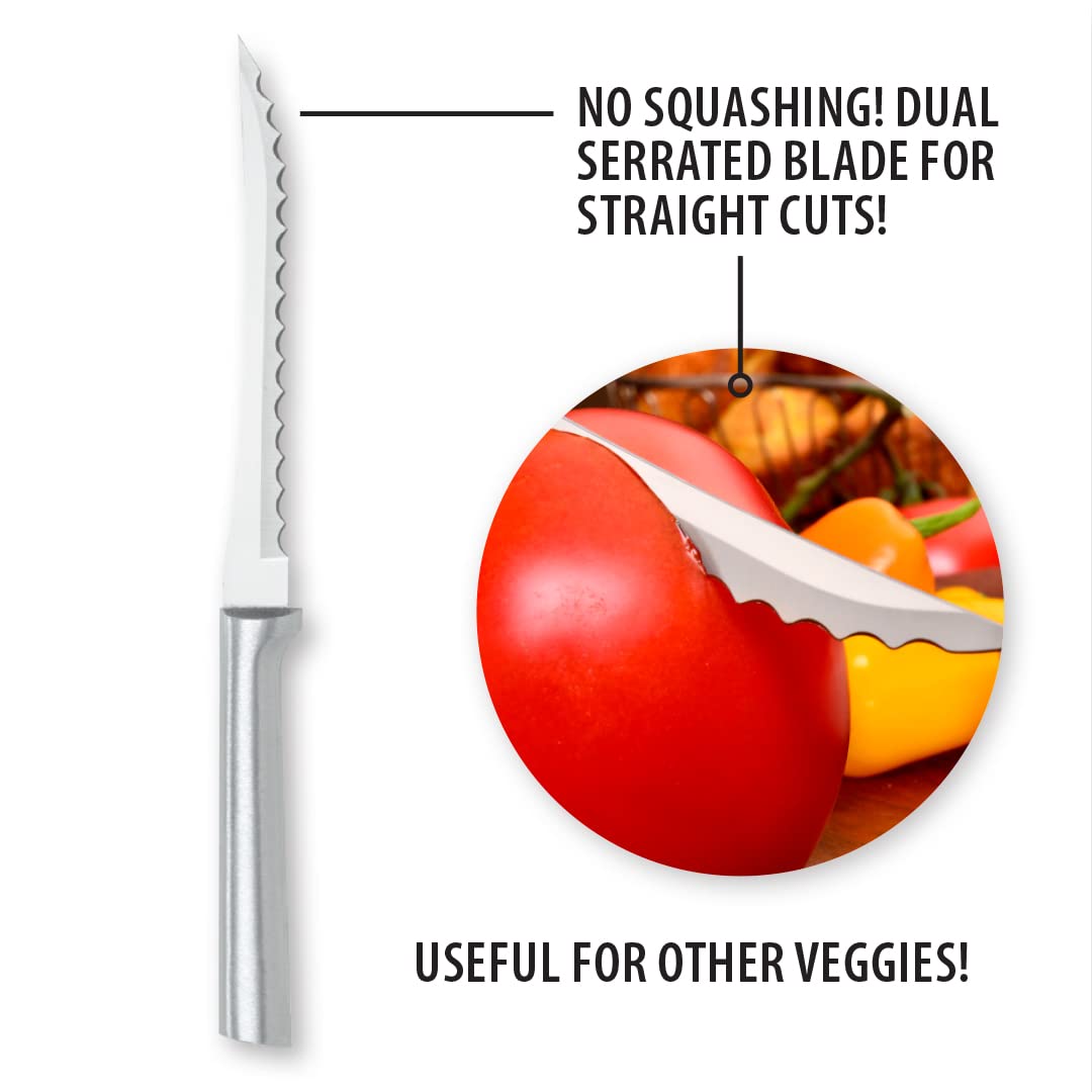 RADA Cutlery Tomato Slicer Knife (R126), 5" Stainless Steel Hollow Ground Serrated Blade, Made in USA, Silver Handle