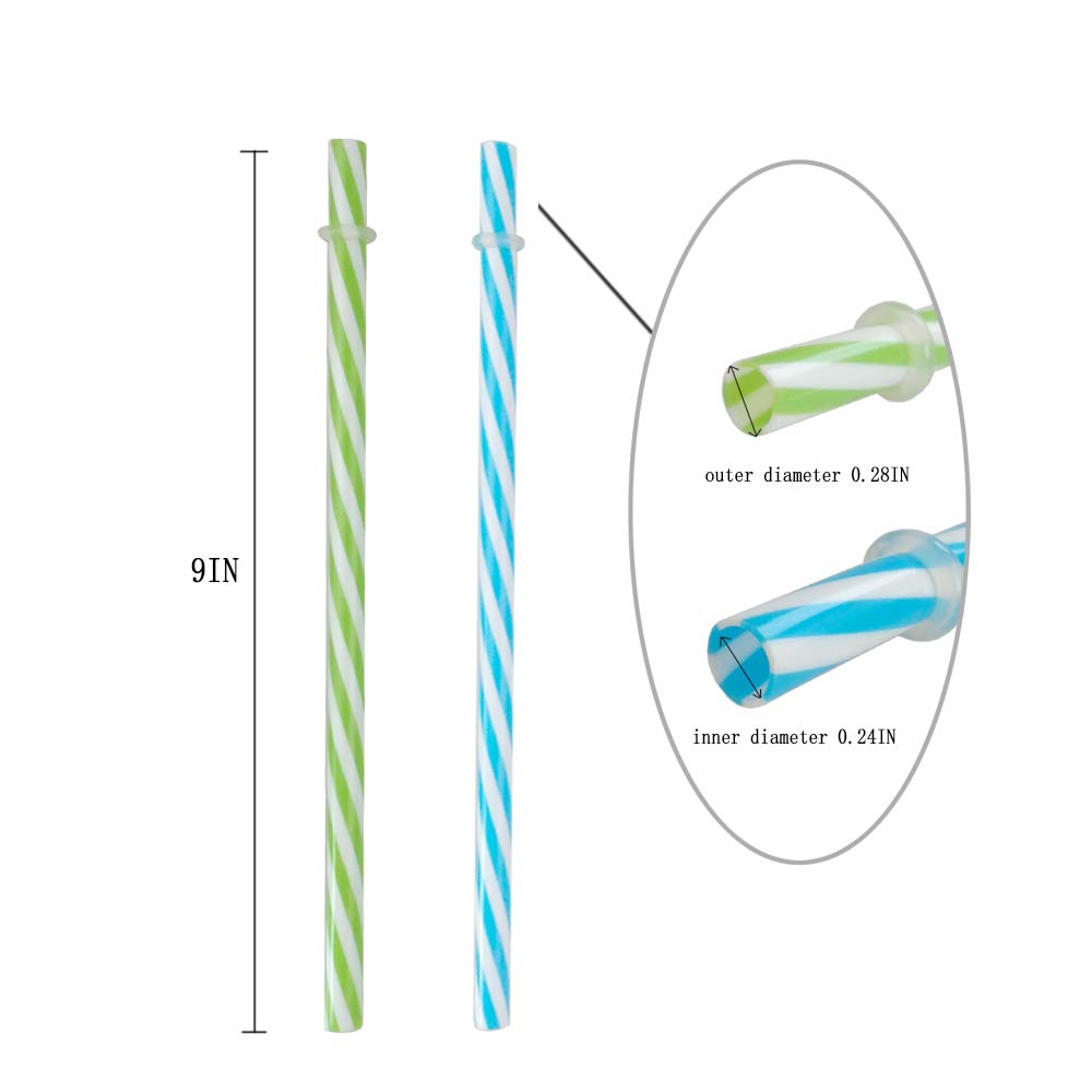 OKGD 100 Piece Reusable Hard Plastic Straws. BPA-Free, 9 Inch Long Stripe Drinking Straws, Outer Diameter 0.28 Inch