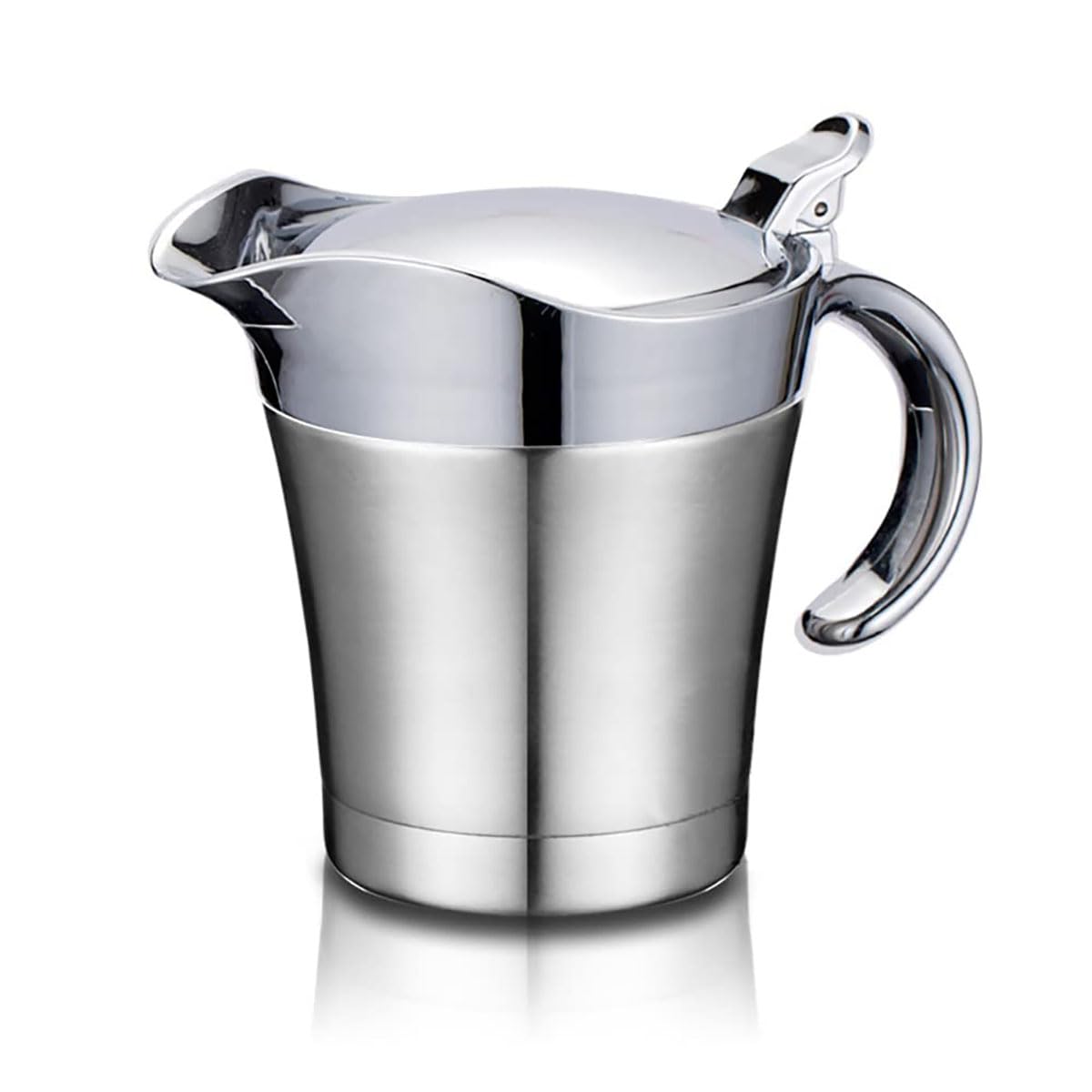 Stainless Steel Insulated Gravy Boat with Lid - 450ML/16OZ Double Insulated Gravy Pitcher for Hot & Cold Sauces - Sauce Jug with Hinged Lid, Ideal for Gravy or Cream at Thanksgiving, Gravy Pitcher