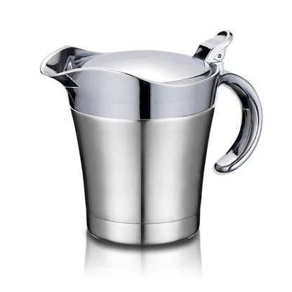 Stainless Steel Insulated Gravy Boat with Lid - 450ML/16OZ Double Insulated Gravy Pitcher for Hot & Cold Sauces - Sauce Jug with Hinged Lid, Ideal for Gravy or Cream at Thanksgiving, Gravy Pitcher