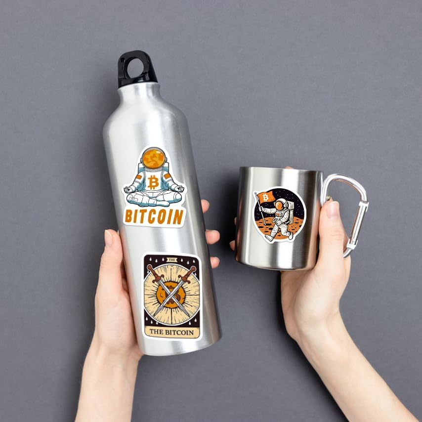 50-teiliges Bitcoin-Krypto-Aufkleber-Set – Kryptowährungsaufkleber für Laptop, Wasserflasche, Handy, Notizbuch – wasserfestes Vinyl, ästhetisches Weltraum-Miner-Motiv, Geschenk für Trader und Investoren 