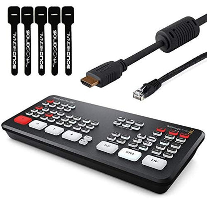 Blackmagic Design ATEM Mini Pro ISO HDMI Live Stream Switcher Bundle with 6’ HDMI Cable, 7’ Cat5e Cable, and 5-Pack of SolidSignal Cable Ties (SWATEMMINIBPRISO)