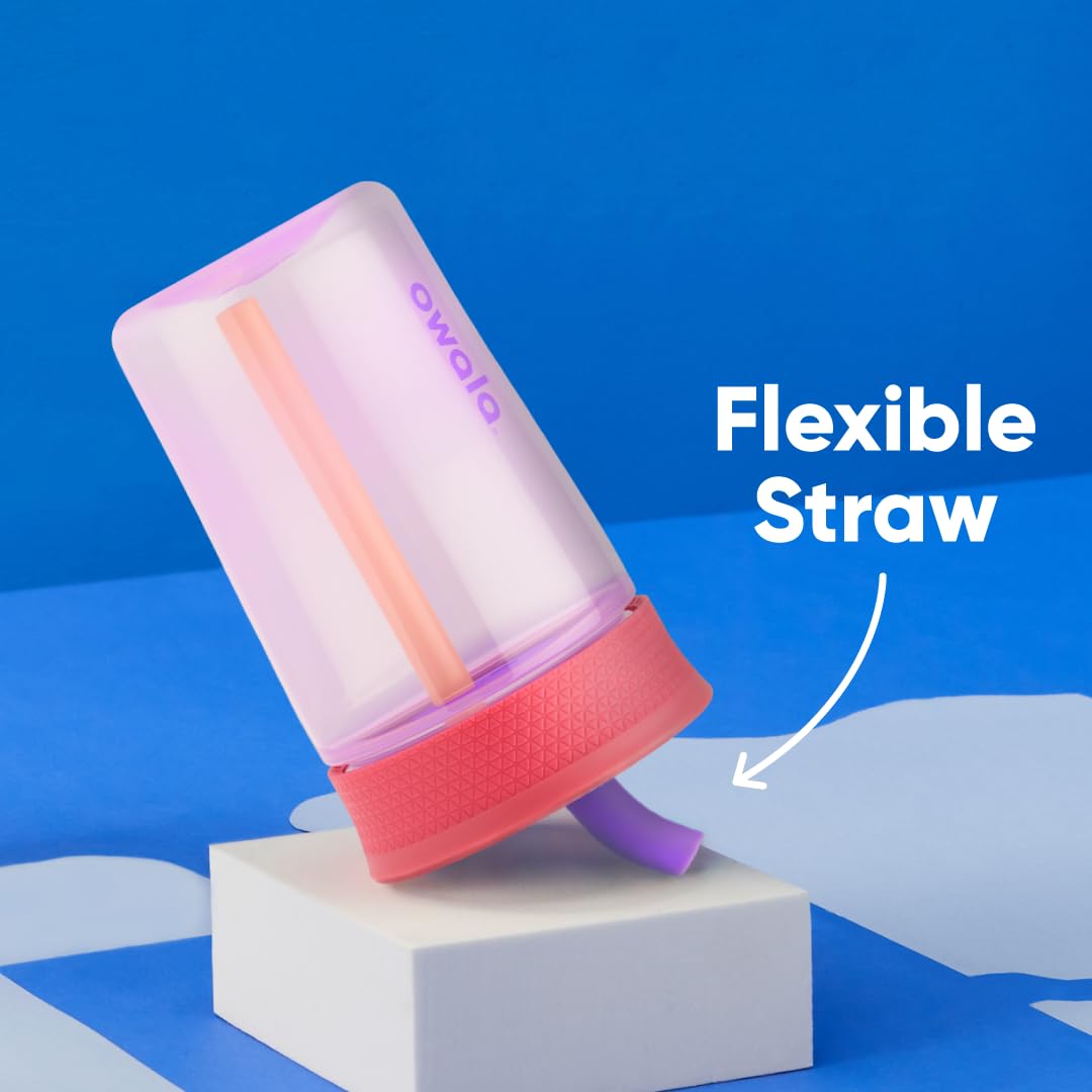 Owala Kinder-Isolierbecher aus BPA-freiem Kunststoff mit auslaufsicherem, flexiblem Strohhalm, leicht zu reinigen, Kinder-Trinkflasche, ideal für Reisen, spülmaschinenfest, 444 ml, Rosa und Lila (Lilac Rocket)