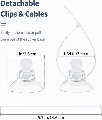 Pawfly 20 Pack Aquarium Suction Cups with Clips and Adjustable Zip Ties Cables Fish Tank Tools for Binding Moss Holding Airline Tubing Decorations Shrimp Nests and Reptile Hammocks