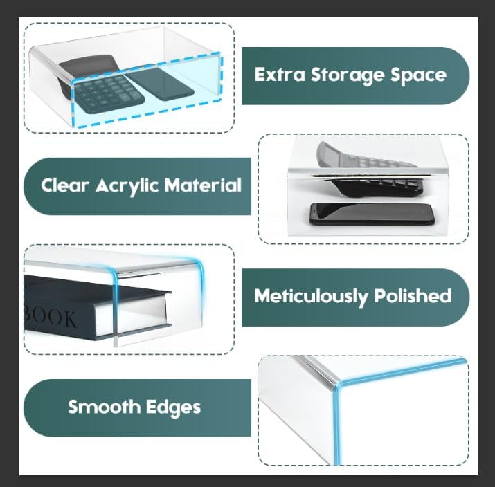 X-cosrack Clear Acrylic Monitor Stand Riser, 3 Shelves Adjustable Dual Monitor Stand with Anti-Slip Mat, Premium Desk Organizer for Home Office, Laptops, PCs, Printers, TVs