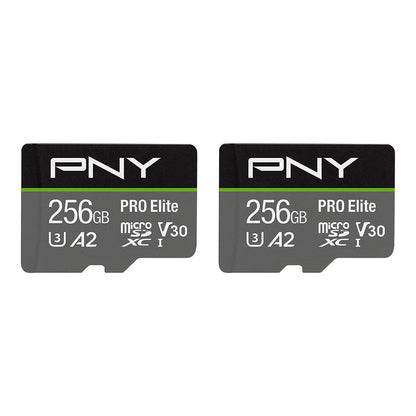 PNY 256GB PRO Elite™ Class 10 U3 V30 A2 microSDXC Flash Memory Card 2-Pack - Read Up to 100MB/s, Write Up to 90MB/s, 4K UHD, Full HD, UHS-I, Professional Performance, Smartphones, Action Cameras