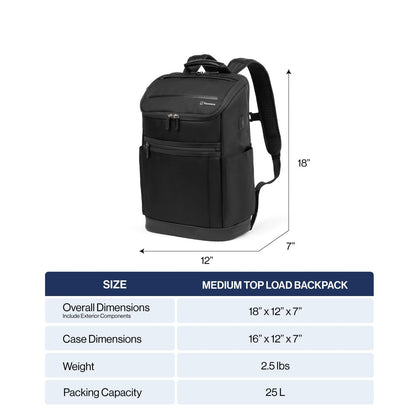 Travelpro Crew Executive Choice 3 Medium Top Load Backpack fits up to 15.6 Laptops and Tablets, USB A and C Ports, Men and Women, Jet Black