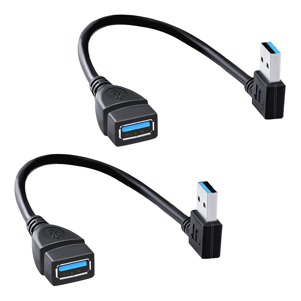 Oxsubor SuperSpeed USB 3.0 Male to Female Extension Data Cable Left and Right Angle 2PCS (20CM,8IN)