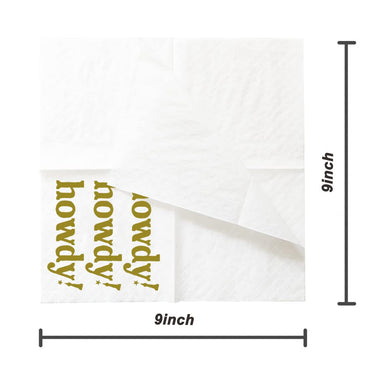 SharkBliss Howdy Cocktail Napkins, 100 Pack Howdy Paper Cocktail Napkins for Western Cowgirl Disco Last Rodeo Nashville Bachelorette Bridal Shower Table Decor | 2-Ply, 5x5" (Gold)