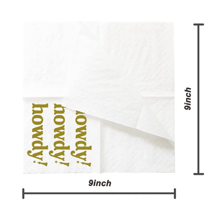 SharkBliss Howdy Cocktailservietten, 100er-Packung Howdy Papier-Cocktailservietten für Western-Cowgirl-Disco-Partys, Last Rodeo Nashville Junggesellinnenabschied, Brautparty-Tischdekoration | 2-lagig, 12,7 x 12,7 cm (Gold)