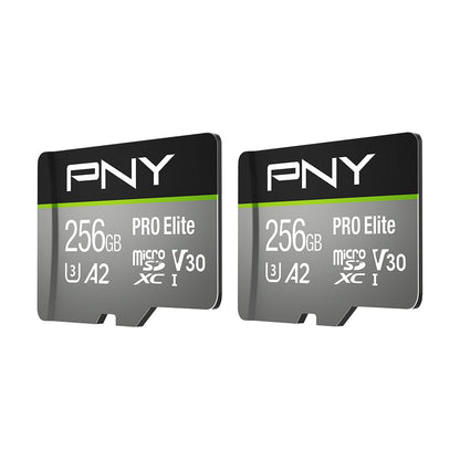 PNY 256GB PRO Elite™ Class 10 U3 V30 A2 microSDXC Flash Memory Card 2-Pack - Read Up to 100MB/s, Write Up to 90MB/s, 4K UHD, Full HD, UHS-I, Professional Performance, Smartphones, Action Cameras