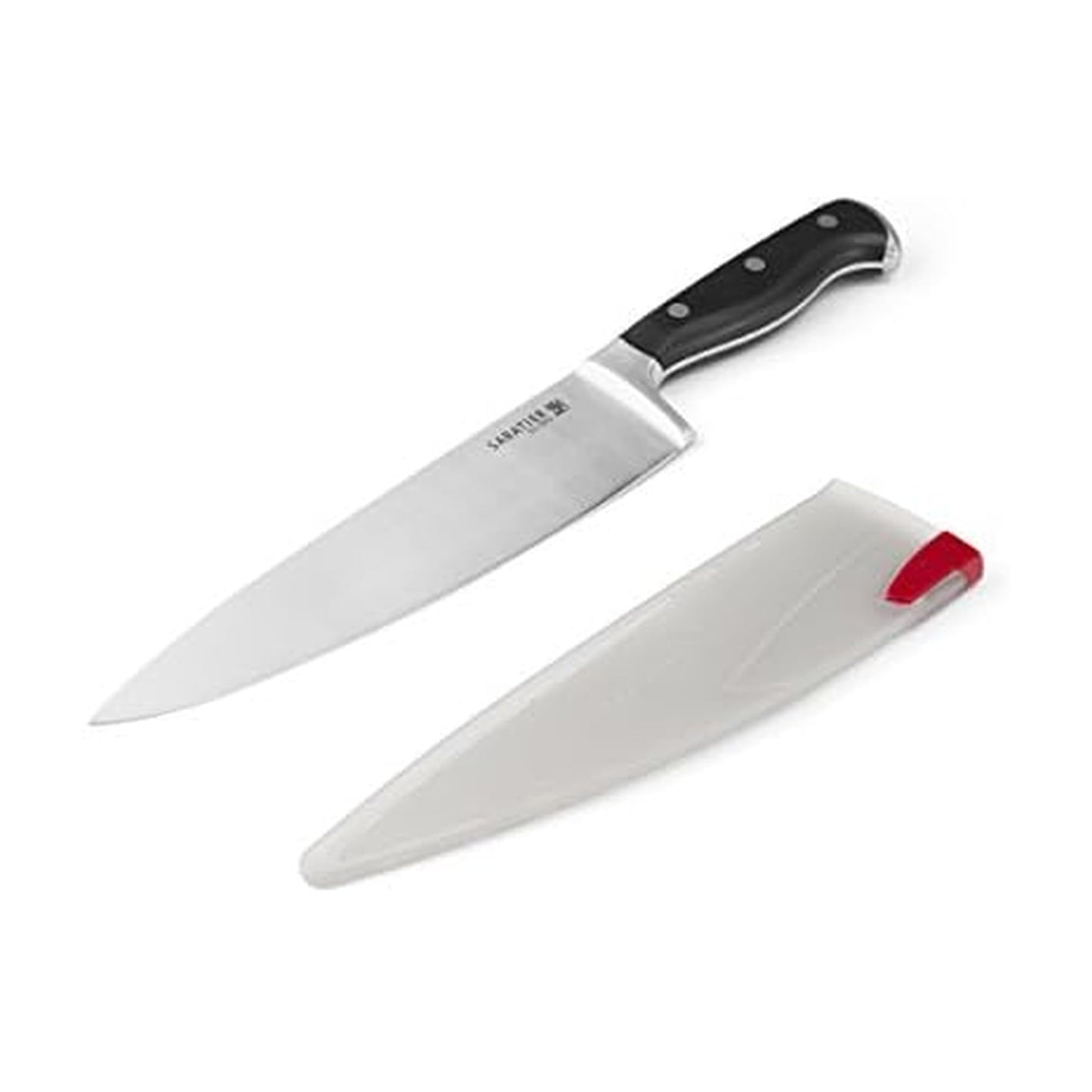 Sabatier Forged Stainless Steel Chef Knife with Edgekeeper Self-Sharpening Blade Cover, High-Carbon Stainless Steel Kitchen Knife, Razor-Sharp Knife to Cut Fruit, Vegetables and more, 8-Inch, Black