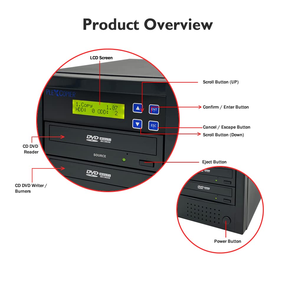 PlexCopier 24X 1 to 1 CD DVD M-Disc Supported Duplicator Copier Tower with Free Copy Protection