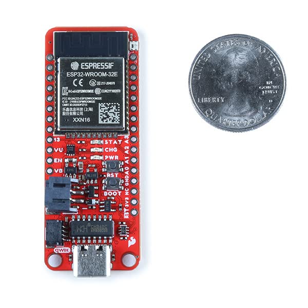 SparkFun Thing Plus – ESP32 WROOM (USB-C) – ESP32-D0WDQ6 Chip, integrierte RGB-Status-LED, Betriebsspannung: 3,3 V, Abmessungen der Platine: 58,4 mm x 25,4 mm x 12,7 mm