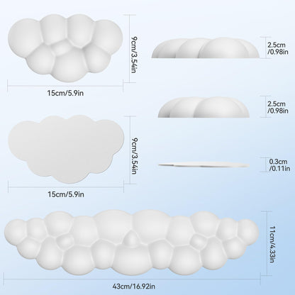 TECKNET Cloud Keyboard Wrist Rest Set, Cloud Wrist Rest with Non-Slip Base, PU Leather Wrist Pad for Keyboard with Ergonomic Memory Foam for Computer Laptop Office Gaming and Pain Relief, White