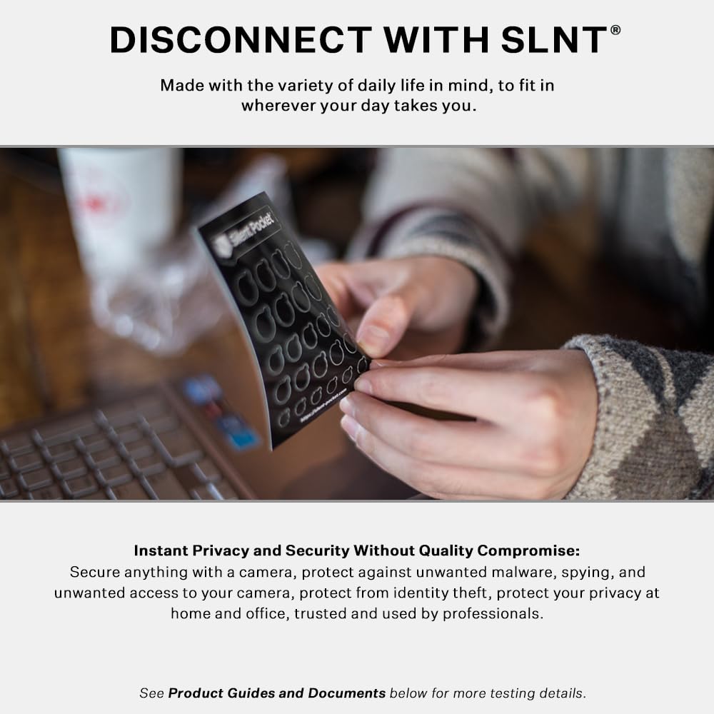 Silent Pocket SLNT Webcam-Sichtschutzaufkleber für Kameraobjektive (Blackout) – Blockiert Spionage, Aufnahmen und Abhören durch Hacker, passend für Laptops, Smartphones und Tablets, wiederverwendbar und wiederablösbar