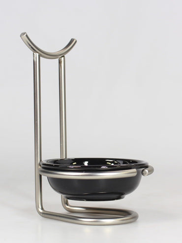 Spectrum Euro Stehender Löffelhalter mit Keramikschale, aufrechter Küchenutensilienhalter für Herd und Backofen, moderner Stahlständer mit Tropfauffangschale, Herdplatten-Kellenhalter, Nickel-Finish