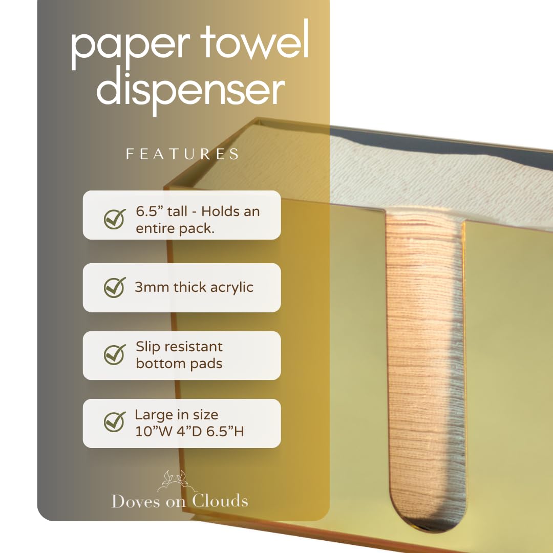 Paper Towel Dispenser Countertop, Gold Paper Towel Holder Countertop, Acrylic Folded Napkin Holder for Kitchen, Countertop Multifold C-Fold, Z-Fold, Trifold Paper Hand Towel Dispenser for Bathroom