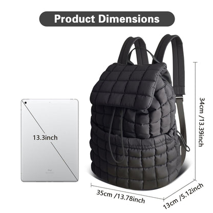 RCRZQ Black Puffer Backpack for Women, Lightweight Drawstring Closure Quilted Laptop Daypack Stylish Anti-Theft Travel Bag