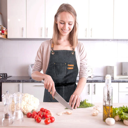 ZOMAO Kochschürze, Baumwoll-Canvas-Schürze mit gekreuztem Rückenteil und Taschen für Damen und Herren, verstellbare Träger und große Taschen, Küchenschürze zum Kochen und Backen 
