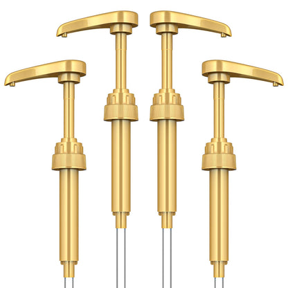 Neosoge Coffee Syrup Pump Dispenser, 4 Packs of Syrup Pump for 750ml/25.4 oz Syrup Bottle, Gold Pumps for Coffee Syrup Bottle, works with Torani, DaVinci, Jordans Skinny 750ml Syrups Bottles (Gold)