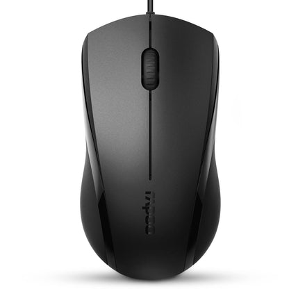 Rapoo Silent Wired Mouse, 1000 DPI, 1,5 m Kabel, leise Tasten, optische Computermaus, für Links- und Rechtshänder, für Laptops, Chromebooks, Macs und Notebooks, Mattschwarz