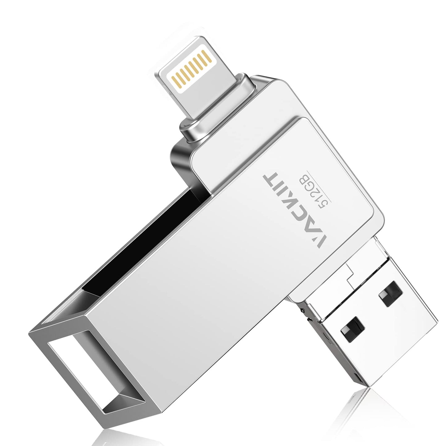 MFi Certified 512GB Flash Drives 3.0 High Speed 3ni1 USB Stick External Storage Compatible for iPhone/PC/iPad/Android/More Devices for Photos and Videos Transfer Storage Backup(512-Silver)