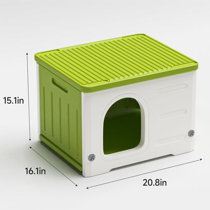 Plastic Cat House for Outdoor Indoor Use, Stackable Feral Cat Shelter Indoor Cat House Weatherproof Waterproof Elevated (Green)