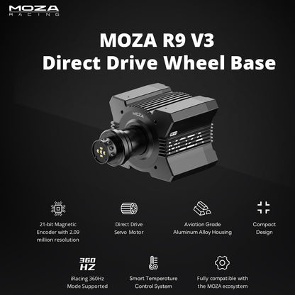 MOZA R9 V3 Direct Drive Servo Motor Sim Racing Wheel Base, 9Nm FFB Force Feedback Steering Wheel Base, Customizable Standalone Wheel Base Simulator for PC Racing Game, black