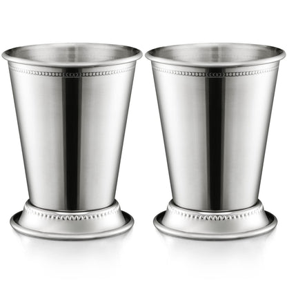 ZEAYEA 2er-Set Mint-Julep-Becher, klassische Edelstahlgläser für Partys, Bars, Zuhause und Restaurants, 350 ml Cocktailgläser aus Metall für Bier, Säfte und Getränke, Silber