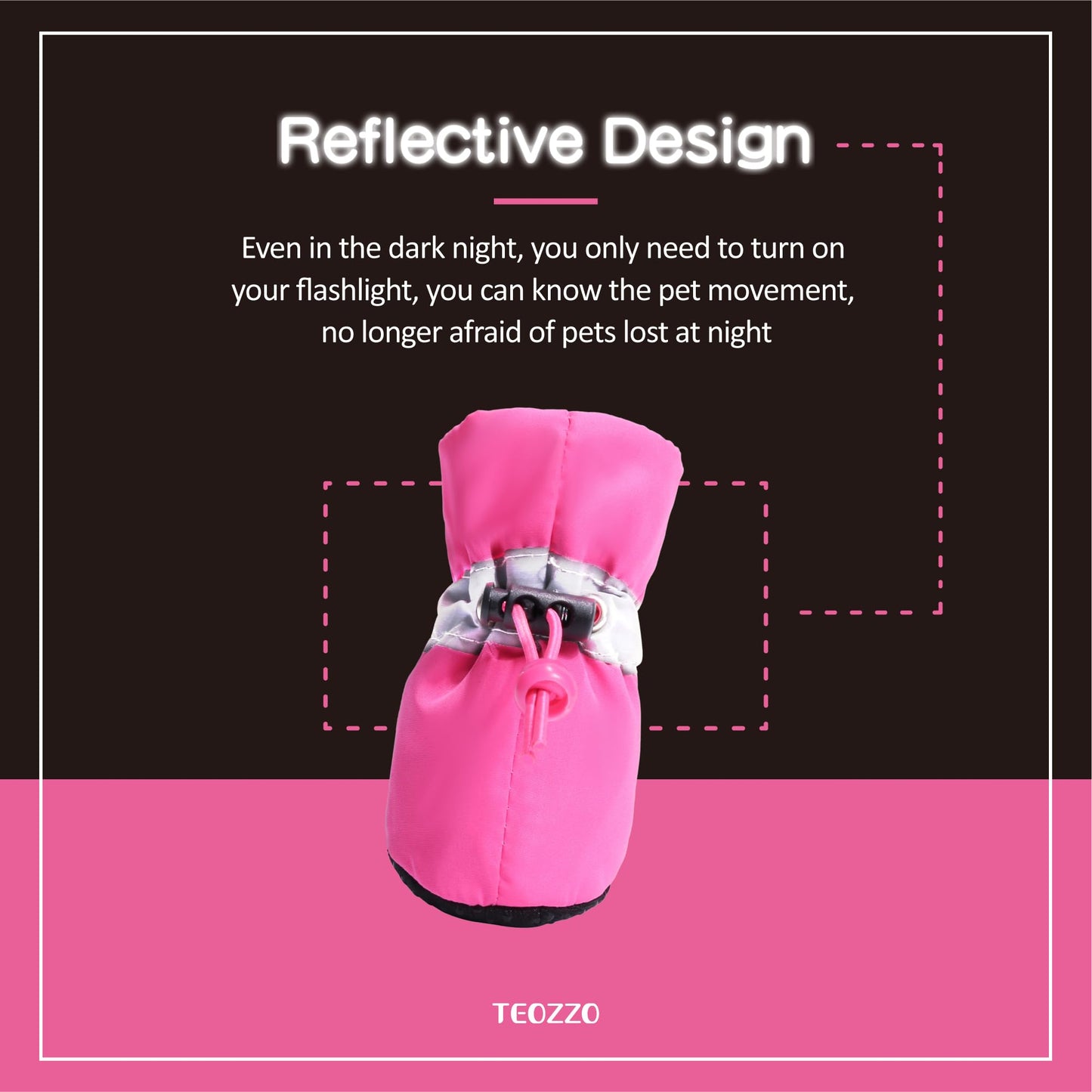 TEOZZO Dog Shoes for Hot Pavement, Anti-Slip Sole Dog Boots & Paw Protector Dog Booties with Reflective Straps Dog Shoes for Small Medium Dogs 4PCS Pink 3
